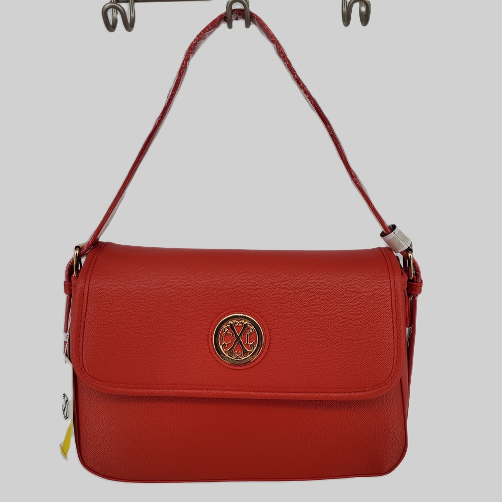 CXL Christian Lacroix Red Shoulder Bag Gold Logo‎ Flap Closure Designer Handbag